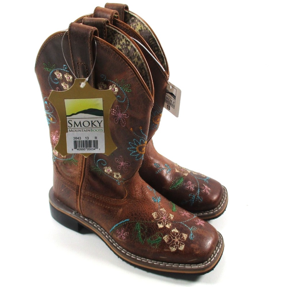 Smoky Mountain Western Boots Girls Floralie Pull On Brown 3843C Sz 13 NEW